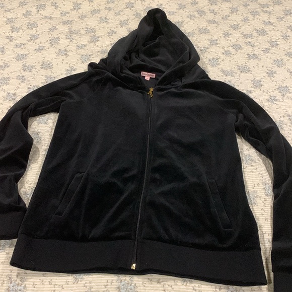 Juicy Couture Zip Front hoodie NWOT Size Large Gold sparkle Crystal Studs Black - Picture 5 of 9
